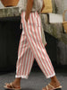 Women's Trousers Vertical Striped Drawstring Elastic Waist Pocket Street Versatile Casual Pants