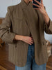 Elegant Stripe Blazer Women Loose Full Sleeve Stand Collar Single Breasted Coats Female Spring Outwear Lady