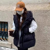 Adjustable Waistcoats Solid Cotton Vest Jacket Women Autumn Winter Hooded Waistcoat Warm Thicken Cotton Sleev