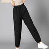 Women Winter Warm Down Cotton Pants Padded Quilted Trousers Elastic Waist Casual Trousers