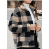 Women Plush Coat Jackets Plaid Print Outerwear Thick Warm Single Breasted Turn Down Collar Overcoat Office Lady Autumn Winter