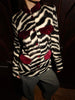 Zebra Striped Faux Fur Jacket Women Stand Collar Burgundy Velvet Patch Pocket Single Breasted Coat Autumn Street Jackets