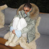 Thicken Coat Women Faux Fur Hood Collar Waist Belted Female Short Parka Jacket Winter Warm Zippers Lady Outerwear