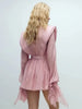 Sexy O Neck Long Sleeve Ruffles Folds A-line Dress Women Hollow Out Lace Up High Waist Mini Dresses Evening Party Cocktail