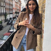 Elegant Plaid Long Sleeve Blazers Women Double Breasted Office Suit Jacket Woman Casual Turn Down Collar Outwear Lady