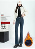 Winter Fleece Women's Flare Pants Retro Slim High Waist Elastic Cotton Thick Warm Denim Pants Korean Female Clothes