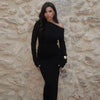 Elegant Slanted Collar Bodycon Maxi Dress Women Long Sleeve White Black Evening Party Robes Streetwear Female Dresses