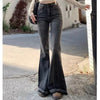 Woman High Waist Vintage Casual Flare Jeans Girls Elastic Slim Fit Bell Bottom Pants Lady Blue Black Grey Denim Trousers