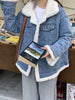 Add Velvet Padded Warm Denim Jacket Female Winter Long Sleeve Short Coat Lamb Cashmere Cotton-padded Jacket Female