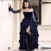 YZ Elegant Dark Blue Gothic Evening Dress Velvet Sheer Long Sleeves High Low Ruffle Skirt Formal Party Gown For Women Customized