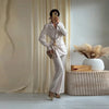Solid Blazer Long Pants Sets Women Spring Long Sleeve Lace Up Suit Coat Wide Leg Straight Long Pant 2 Pieces Sets