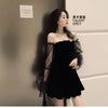 Black Retro Dress Women Lace Chiffon Mini Dress Female High Street Sexy Korean Women Club Dress