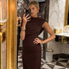 Irregular Ruched Sexy Maxi Dress For Women Elegant Autumn Inclined Shoulder Pleated Club Party Long Dresses Female
