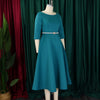 Dresses for Woman O Neck Full Sleeve Belt Waisted High Waisted Pleated A Line Ankle Length Elegant Female Birthday Gowns