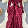 Long Dress Women Sexy Dresses Mock Neck Vestidos Y2k Streetwear Full Sleeve Tight Waist Elegant Splice Party Night Work