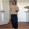 Casual Suede Jackets Women Loose High Neck Long Sleeves Pocket Zipper Coats Female Autumn Winter Chic Solid Outwear