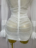 Elegant White High Collar Long Sleeve Solid Mesh Sexy See Through Ruffle Mini Dress Women Evening Club Party Birthday Dresses
