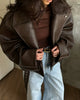 Casual Black Leather Lace Up Short Jacket Women Long Sleeve Zipper Lapel Loose Button Coat Lady Daily High Street Outerwear