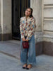 Women Vintage Floral Print Jacket Long Sleeve Mandarin Collar Single Breasted Loose Cropped Straight Coats Autumn Casual Outfits