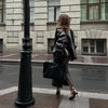 Street Zipper Leather Jackets Skirts Sets Women Loose Stand Collar Full Sleeve Coat Straight Skirt Autumn Winter Lady Suit