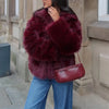 Casual Brown Thick Fur Jackets Women Long Sleeve V Neck Autumn Winter Faux Fur Coats Streetwear Outwears