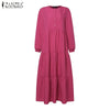 Autumn Women Long Vestidos Muslim O Neck Islamic Hijab Casual Loose Maxi Dress Tiered Long Sleeve Abaya Robes