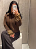 Retro Style Deer Spotted Faux Fur Collar Coat Women's Casual Brown Button Down Outerwear Lady Autumn Party Streetwear