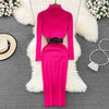 Elegant Turtleneck Long Sleeve Knit Soft Tight Pencil Dress with Belt Slim Warm Sweater Vestido Sexy Women Winter Robe