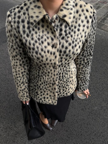 Leopard Printed Faux Fur Women's Coats Slim Lapel Single Breasted Full Sleeve Coat Autumn Winter Lady Warm Jacket