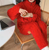 Two Piece Set Women Outfit Autumn Jacquard Textured Stand Collar Long Sleeve Zip Up Fuzzy Teddy Top & Casual Home Pants Set