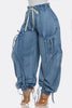 Women Streetwear Drawstring Fly Denim Pants Autumn Loose Safari Style Cargo Harem Hip Hop Jeans