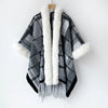 Plus Size Women's Poncho Knitted Cashmere Shawl Coat Warm Autumn Winter Lady Pashmina Wrap with Fur Collar Cozy Wool Scarf Cloak