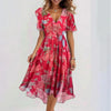Elegant And Printed Knee Length Dress For Women Loose Casual V-neck Floral Printed Dress Femme Robe