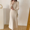 Autumn Winter Slim Long Sleeve Party Midi Dress for Women Knitted Half High Collar Elegant Knitted Sweater Dresses Ladies