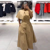 Lapel Cape Sleeve Lace Up Long Sleeve Women Elegant Epaulet Oversized Waist Cinching Pleated Shirt Dresses Chic Ladies Partywear