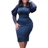 African Dresses for Women Autumn Elegant African Long Sleeve Lace Patchwork O-neck Bodycon Dress Dashiki African Clothing