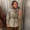 Women Casual Plaid Cropped Trench Coat Lapel Double Breasted Belted Waist Loose Long Sleeve Checkered Jacket Autumn Windbreaker