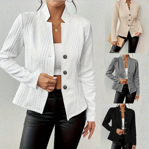 Women Blazer Jacket Suit Coat Single Breasted Stand Collar Slim Outerwear Temperament Office Lady Spring Vintage Tops