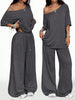 Women's Casual Solid Color Sports Two-Piece Loose Fit Pants Set with Slanted Hem and Wide Leg Design for Spring and Autumn