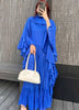 Ruffle Sleeves Pleated Dress For Women Lapel Solid Color Maxi Style Loose Elegant Clothing Spring 2DA2766