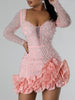 Party Dresses Beading Diamond Long Sleeves Ruffles for women Shiny Elegant Wedding Guest Gown Occasion Celebrate Birthday