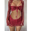 Women Sexy Dancing Dress Set Women's Beaded Knitted Sweater Three Piece Set Looking