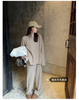 Korean Version of Soft Waxy Lazy Wind Knitting Set Gentle Round Neck Pullover Sweater Wide Leg Pants Two-piece Set Women
