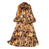 Spring Autumn Women's Long Sleeved Dress Temperament Loose Large Size Lace Up Printed Long Dress Female C329