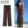 Mujer Sequin Baggy Pants Woman Beads Wide Leg Pants for Women See Through Casual Pants Women Streetwear Trousers Womens