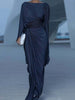 O-neck Irregular Draped Maxi Dress Women Sexy Split Bat Sleeves Solid Long Dress Elegant Temperament Slim Gowns Dresses