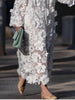 Women's White Hollow Out Three-dimensional Flower Dresses Elegant Loose Long Sleeve Pullover Long Dress Socialite Vestidos