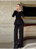 Black Blazer Jacket Pant Sets Chic Double Breasted Slim Waist Suit Coat Wide-leg Suit Trousers Spring Lady Party Outfits