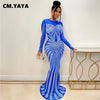 Women Mesh Patchwork Diamonds Rhinestones Bodycon Midi Mermaid Maxi Dress Evening Sexy Party Dresses Vestidos
