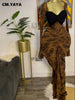 Women Leaf Printed Stacked Ruched Draped V-neck Maxi Long Bodycon Dress Holiday Birthday Club Party Evening Dresses